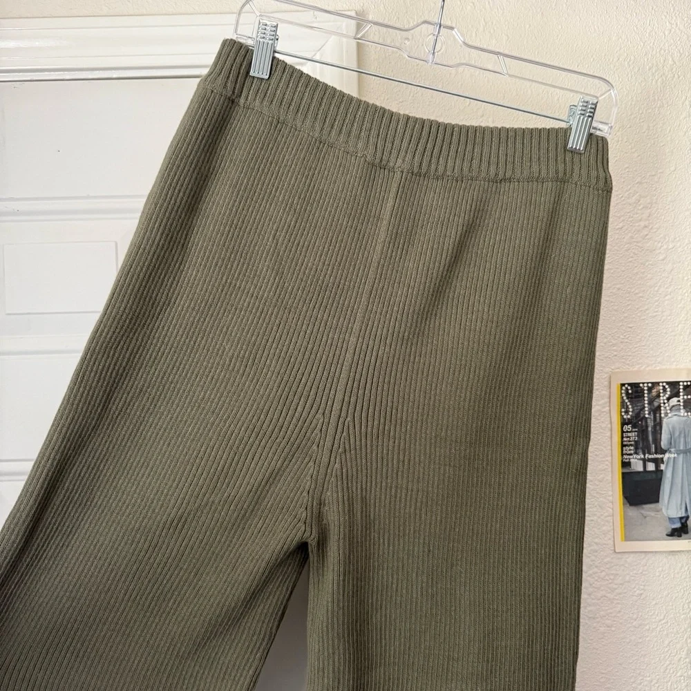 Ozma Ribbed Wide-Leg Knit Pants - Olive Green 100% Organic Cotton